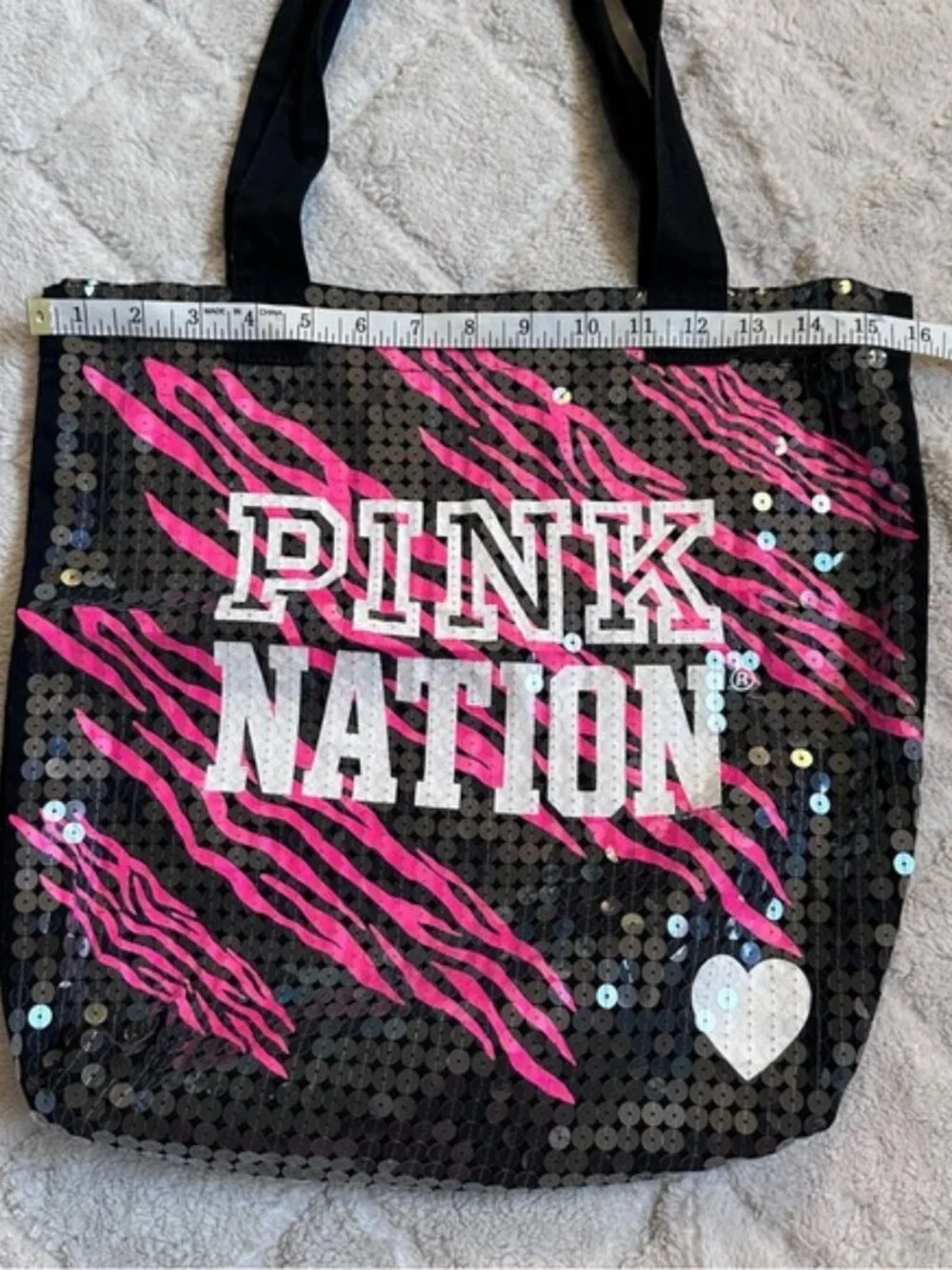 Victoria's Secret PINK | "PINK NATION" Black and Pink Zebra Sequin Tote Bag - Picture 2 of 10